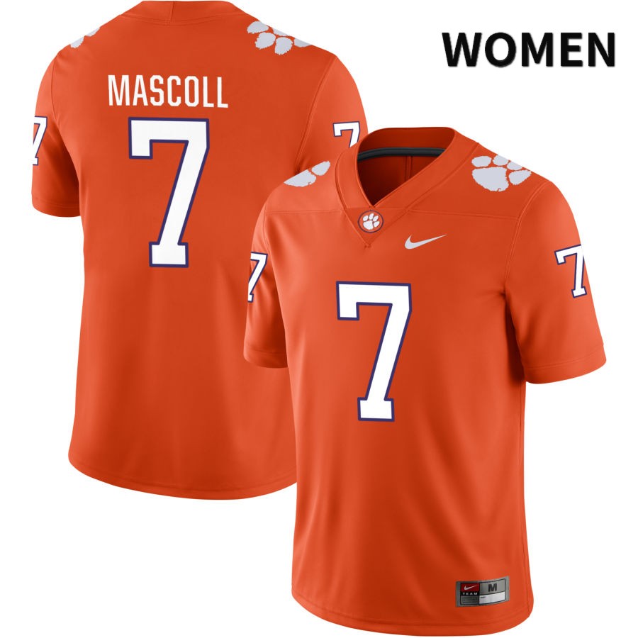 Women's Clemson Tigers Justin Mascoll #7 College Orange NIL 2022 NCAA Authentic Jersey Top Quality FJE28N3O